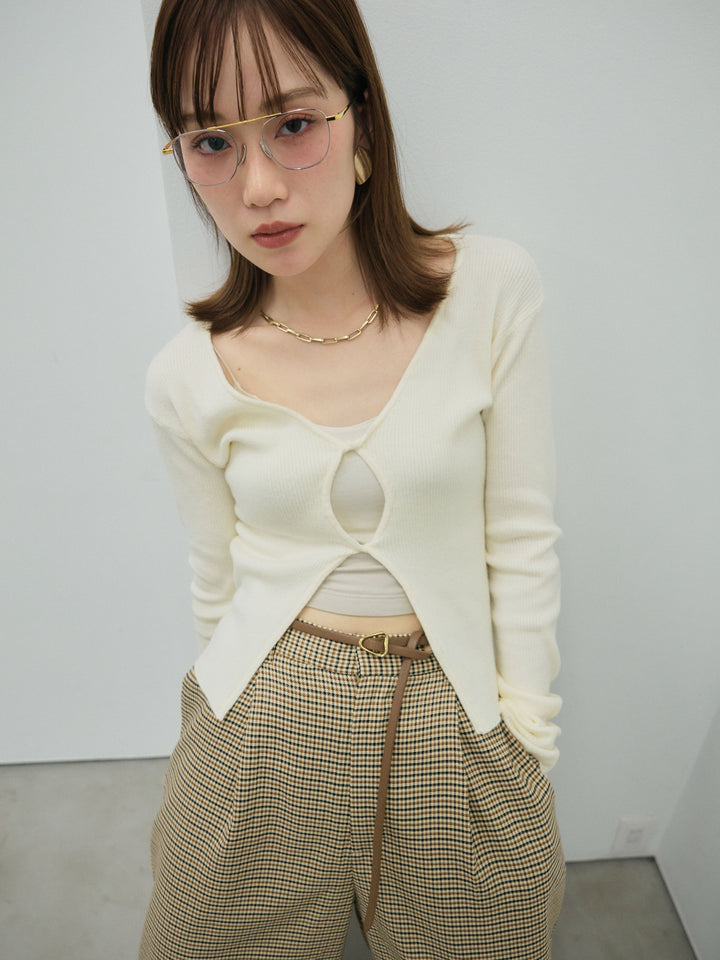 【Allure】[SET]フロントツイストホールリブニットトップス+フロントツイストホールリブニットトップス(2set)