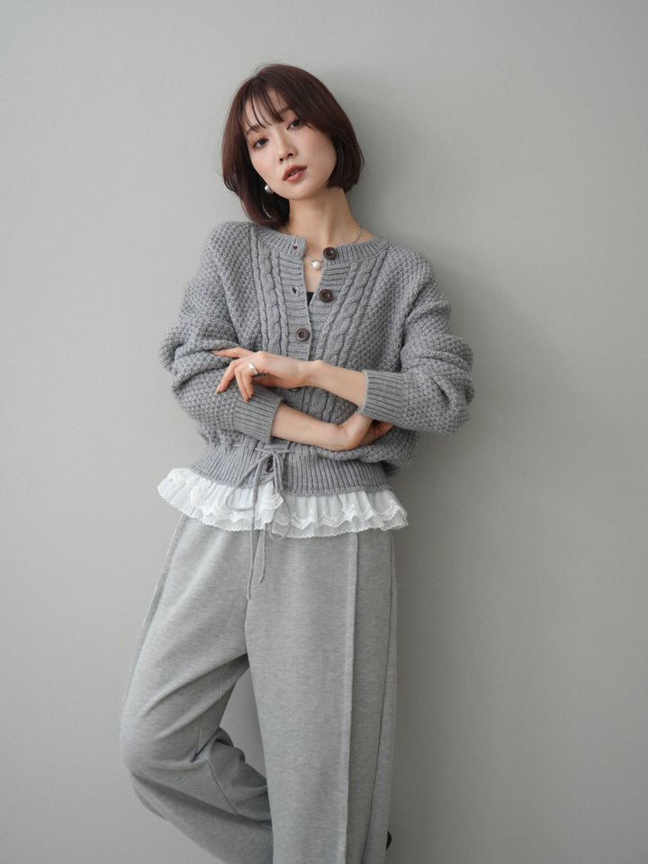 [SET]裾レースケーブルニットカーディガン+裾レースケーブルニットカーディガン(2set)