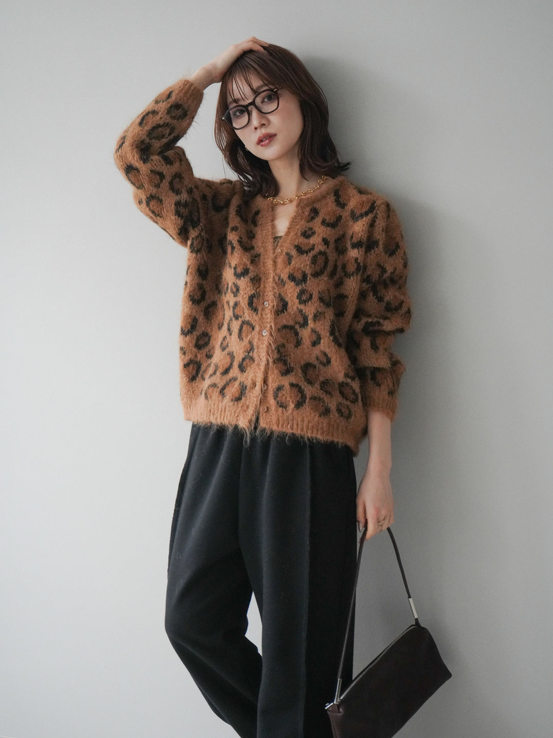 [SET]モヘアタッチレオパード柄ニットカーディガン+モヘアタッチレオパード柄ニットカーディガン(2set)