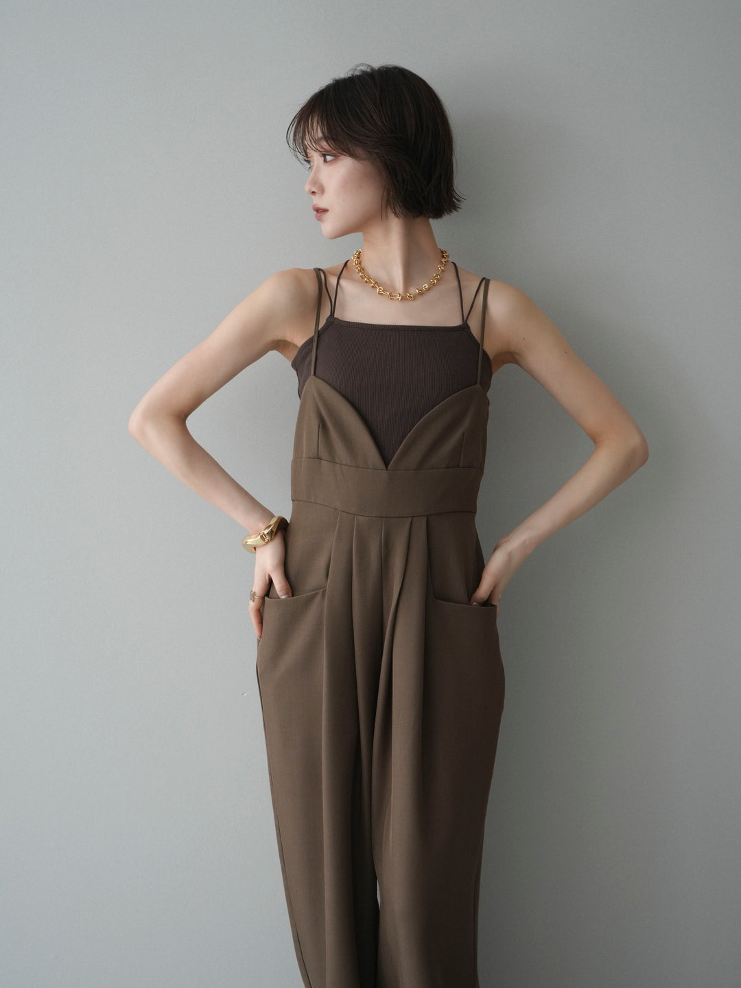 [予約]バックデザインサロペット/brown