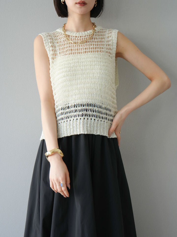 [予約]ミックスヤーン透かし編みニットタンクトップ/アイボリー