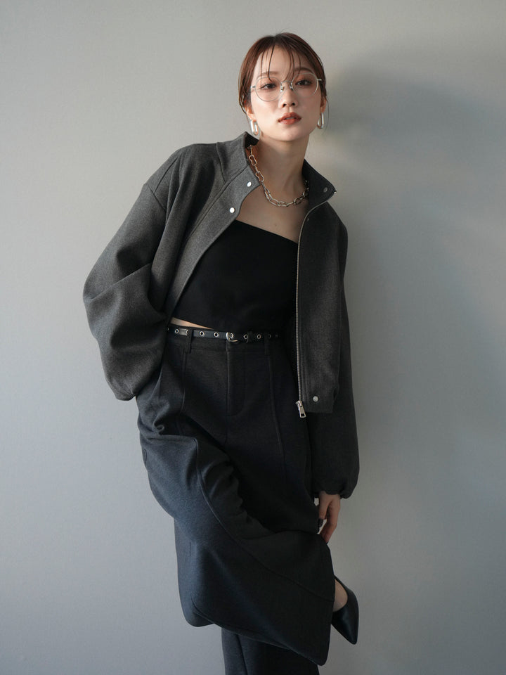 [予約]タックデザインジップブルゾン/charcoal