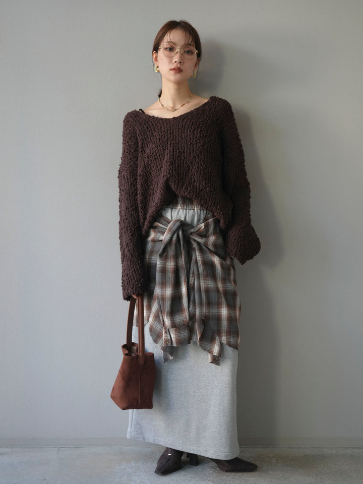 [予約]メランジポコポコニットプルオーバー/brown