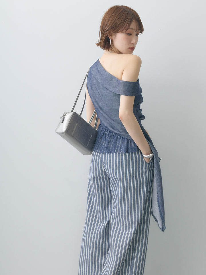 [SET]アシンメトリーラッフルレースヘムトップス+アシンメトリーラッフルレースヘムトップス(2set)