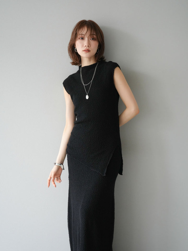 [套裝] 珠地佈針織無袖上衣 + 珠地佈針織I字裙 (2套)