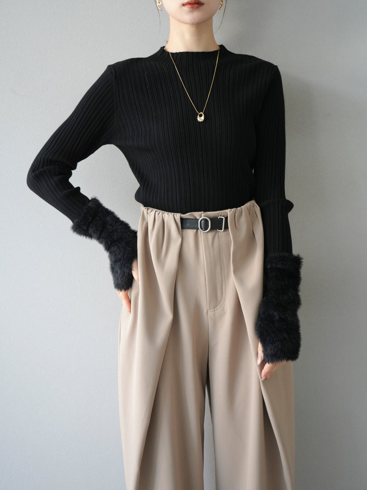 [予約]アームシャギーランダムリブニットトップス/ブラック