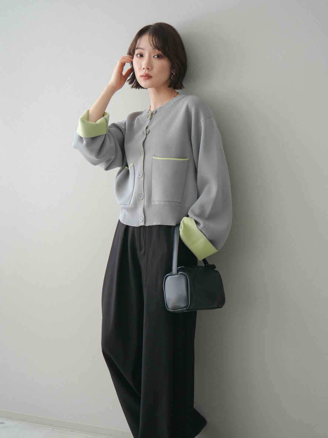 [予約]レーヨンポリダブルフェイスニットカーディガン/gray