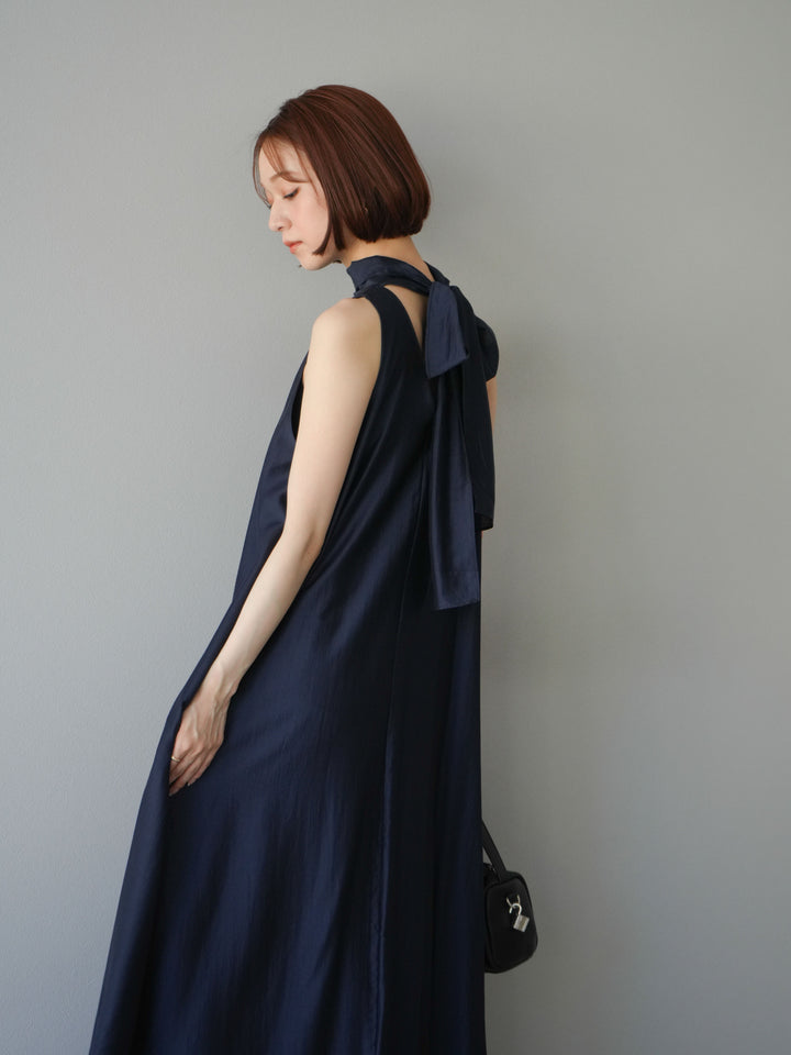 [予約]シアーホルターバックオープンワンピース/ネイビー