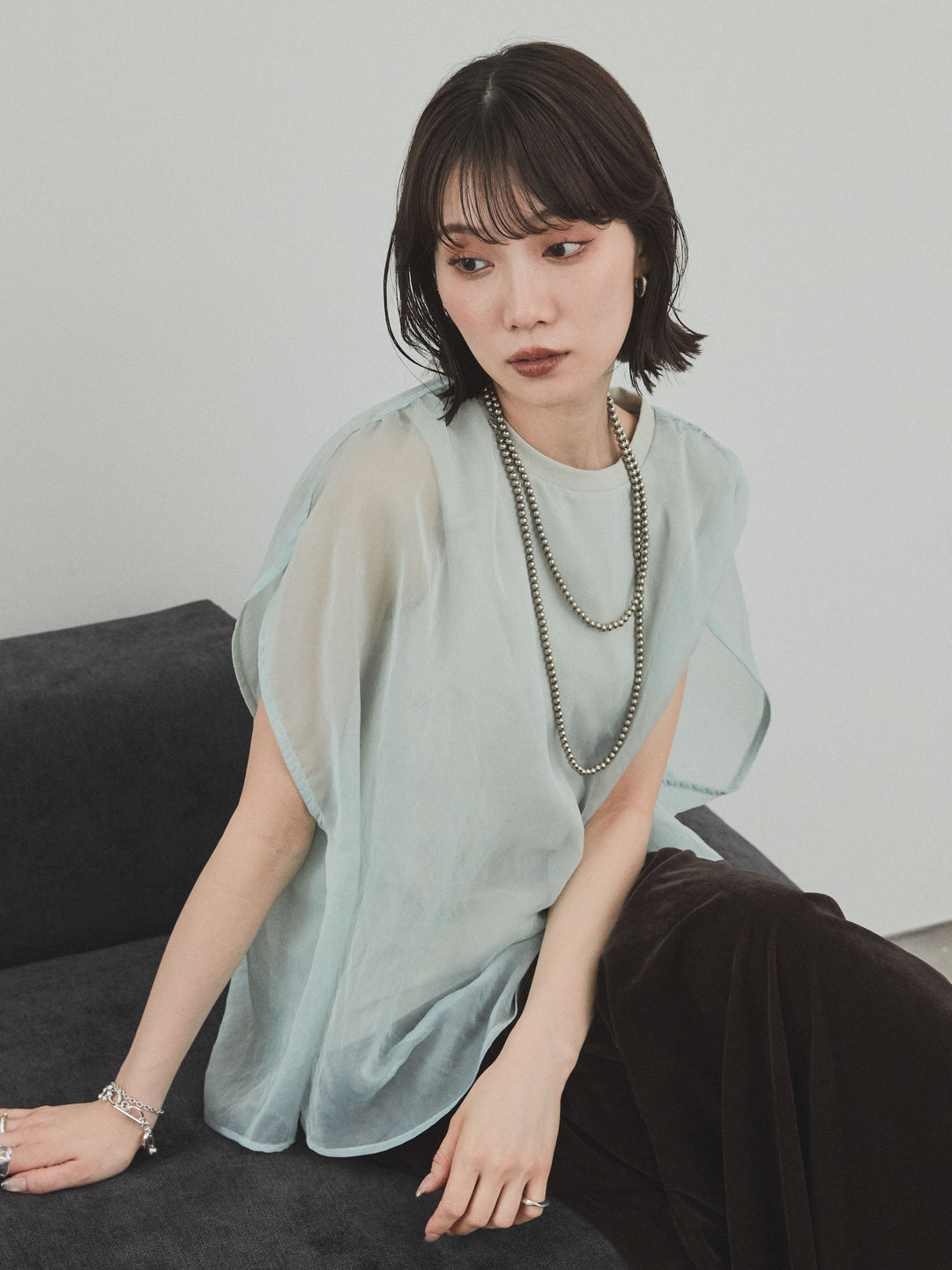 [予約]コンパクトスムースシアーレイヤードトップス/ミント