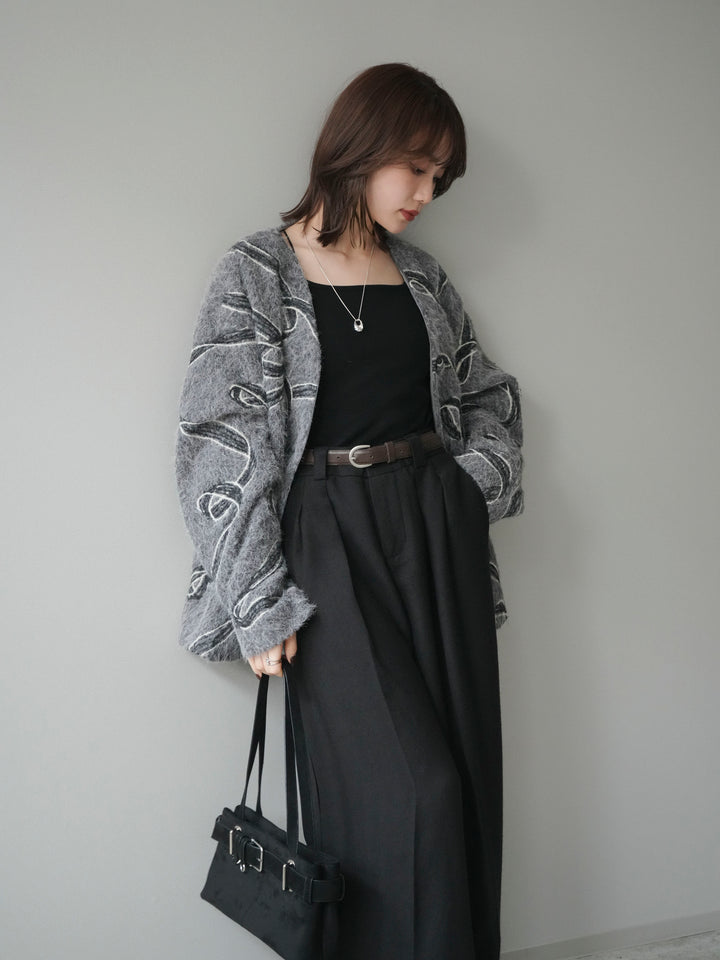 [予約]ニュアンス刺繍ブークレニットジャケット/gray