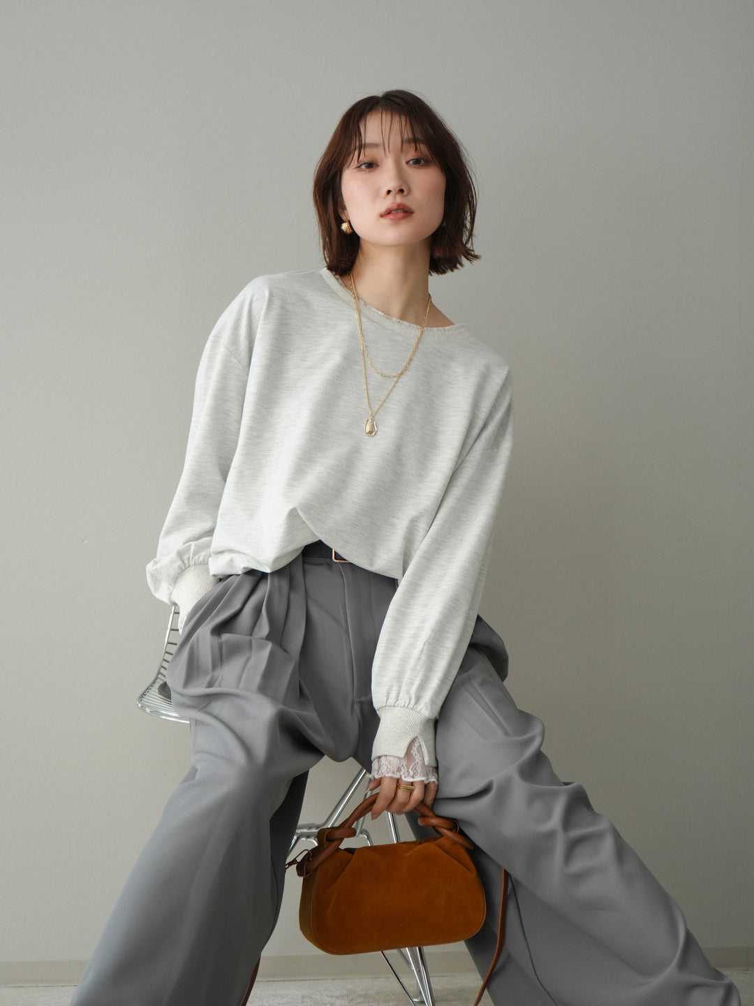 [予約]袖レースカットバルーンプルオーバー/oatmeal