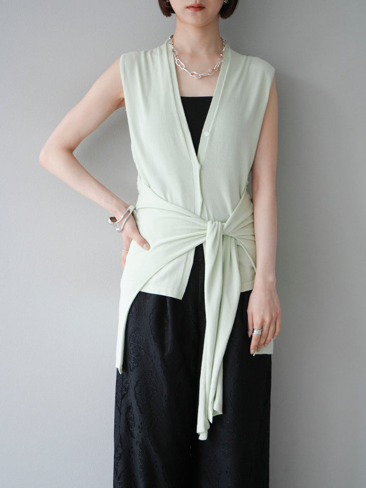 [SET]腰巻きデザインノースリーブニットカーディガン+選べるアクセセット(2set)