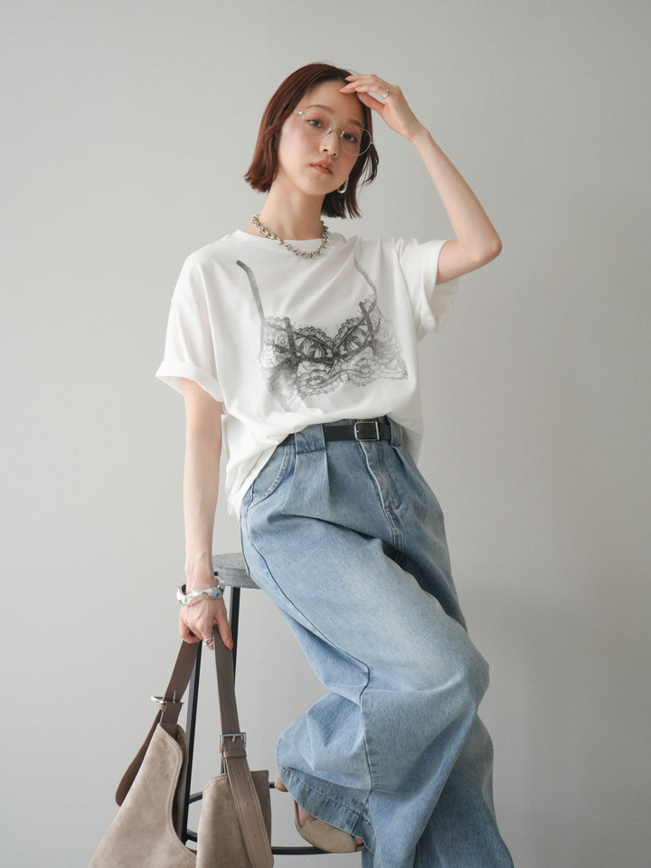 [予約]レースモチーフプリントTEE/off