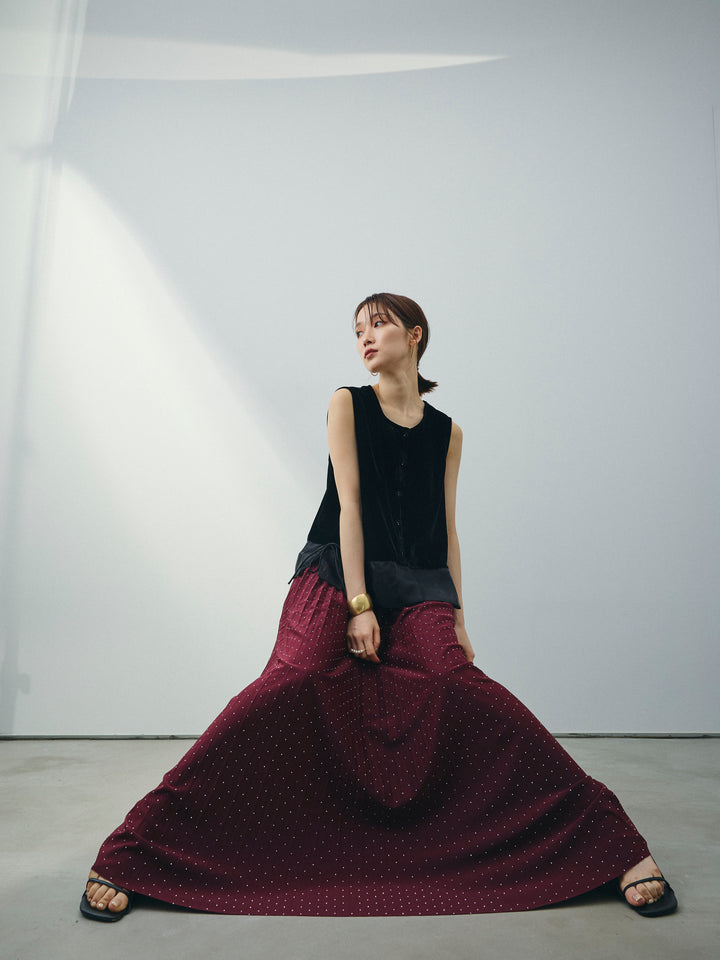 [予約]裾チュールベロアノースリーブプルオーバー/ブラック