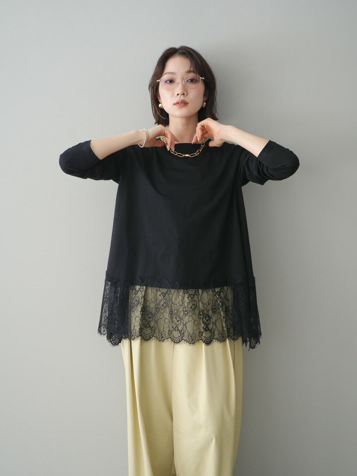 [SET]裾レースロングスリーブTシャツ+選べるアクセセット(2set)