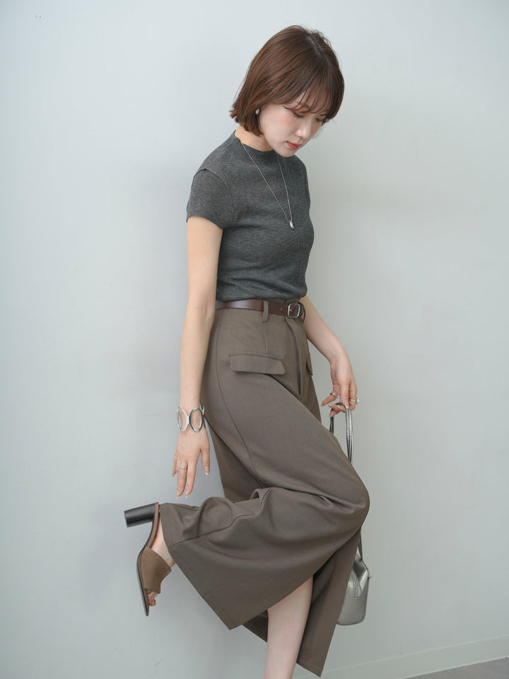 [SET]シアーバックボタンリブニットトップス+クレープデシンフラップ付きストレートスカート(2set)