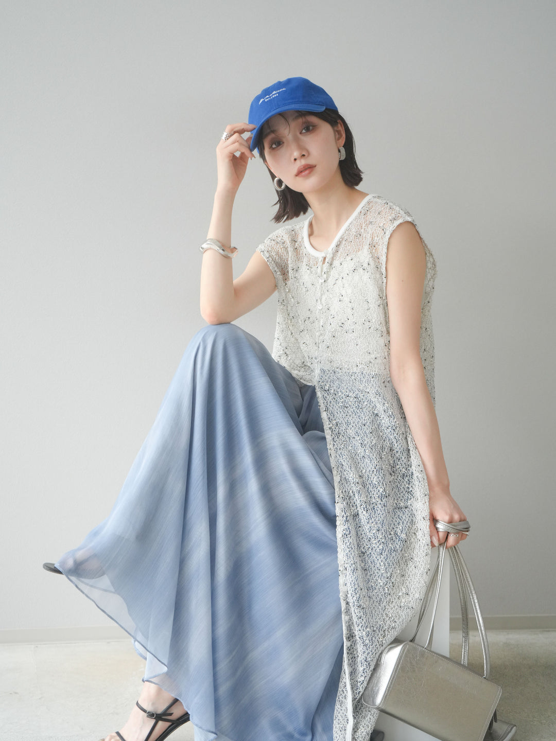 [預訂] 2WAY 棉絨網眼連身裙/米白色