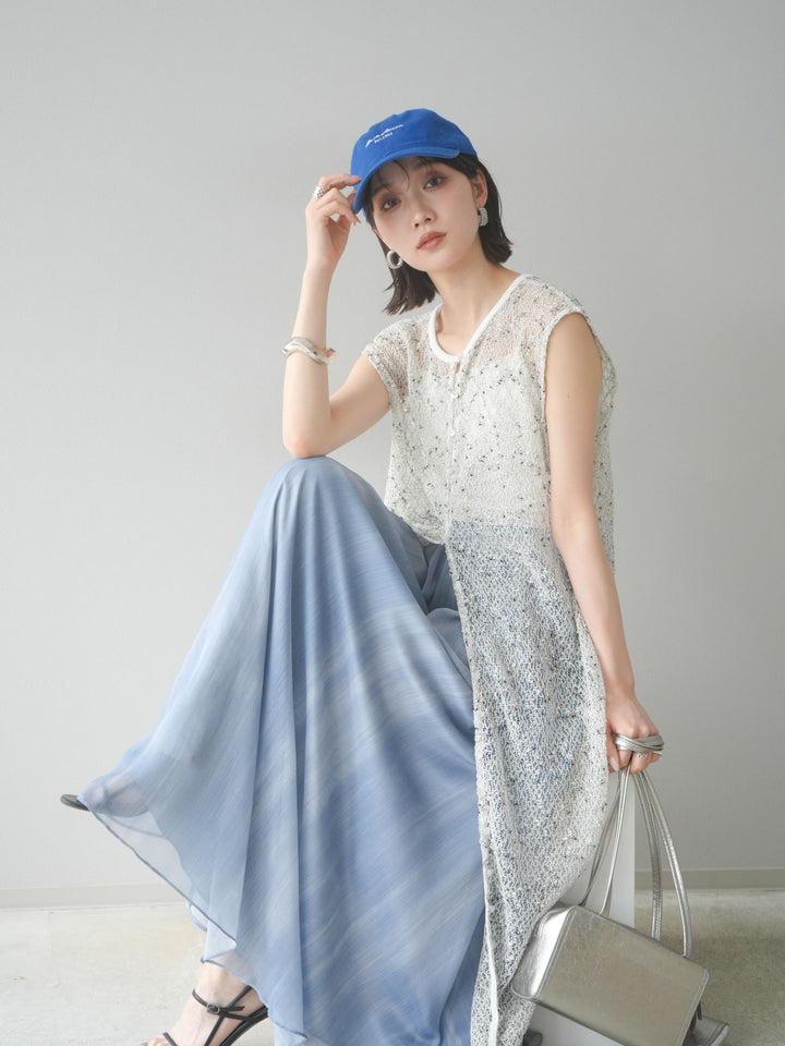 [預訂] 2WAY 棉絨網眼連身裙/米白色