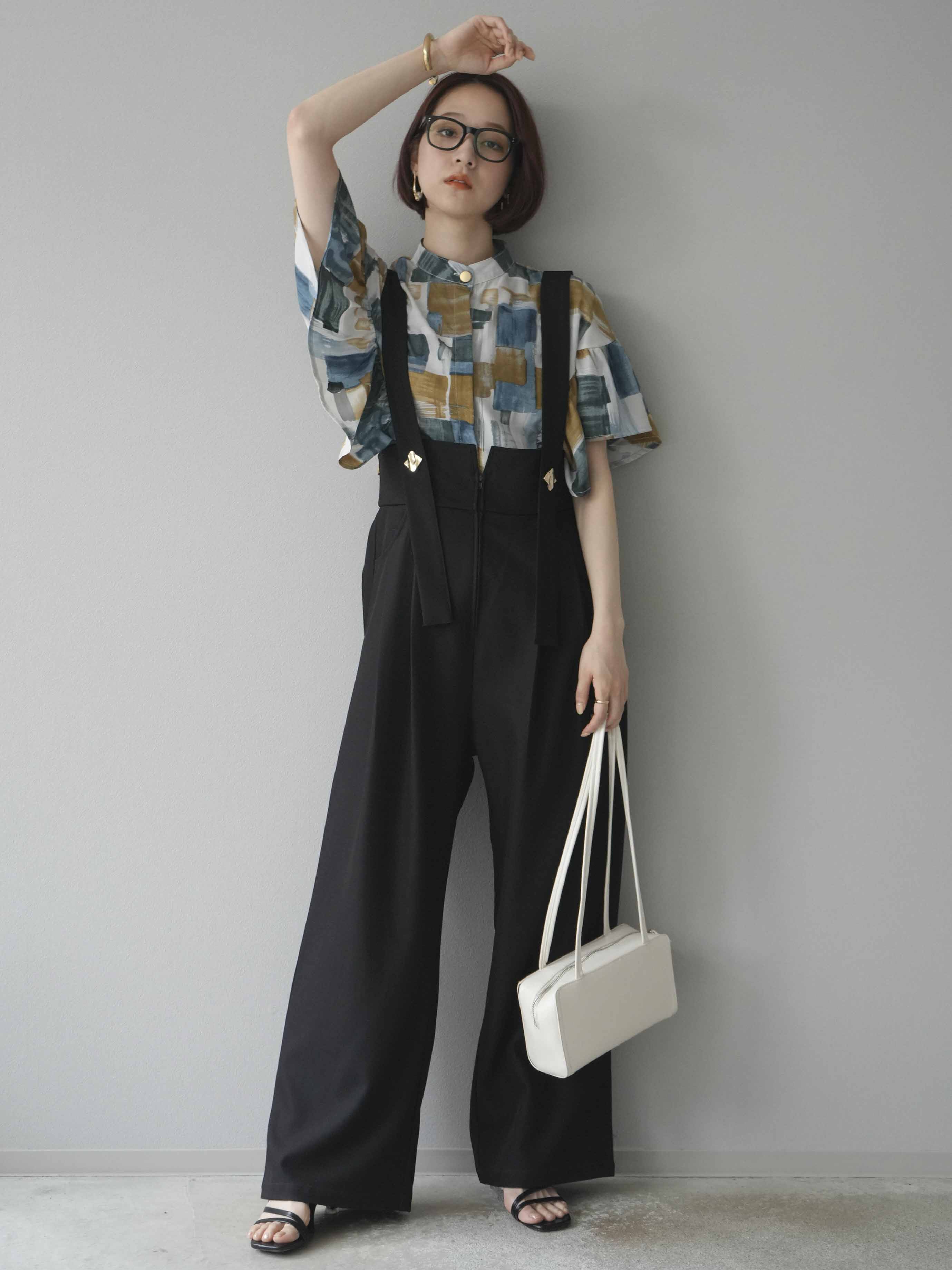 予約]ペイント柄フリルブラウス/ブルー – Lumier