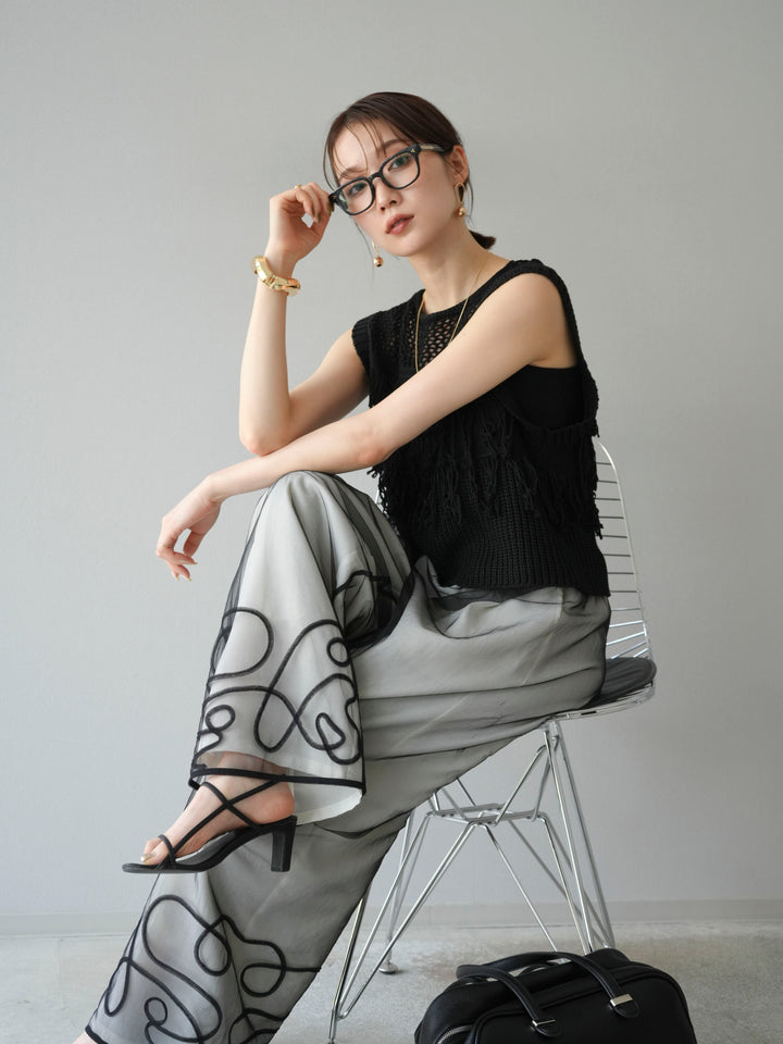 【預購】鏤空流蘇針織上衣/黑色