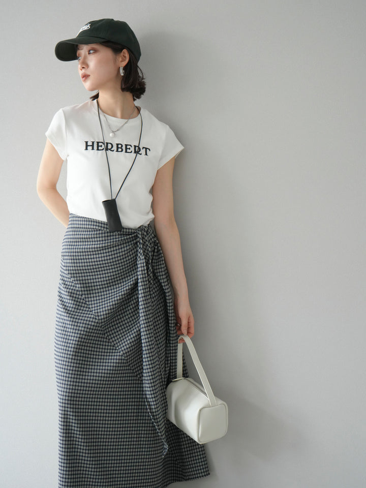 [予約]刺繍ロゴTシャツ＆レザーポーチネックレスSET /ホワイト