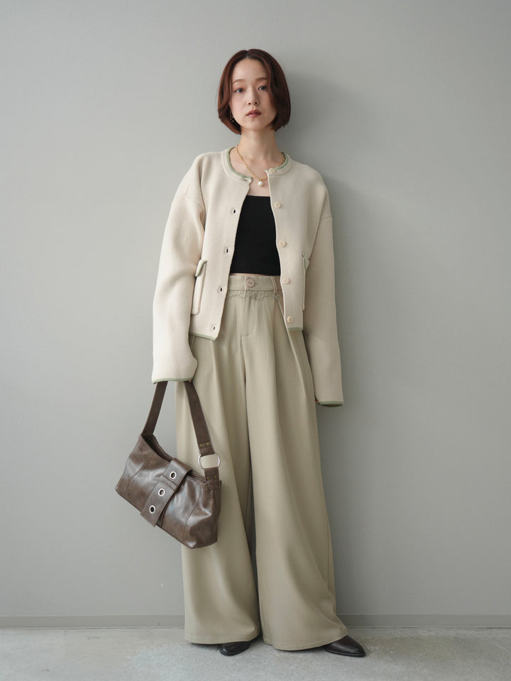 [予約]ウエストレースタックワイドパンツ/ivory