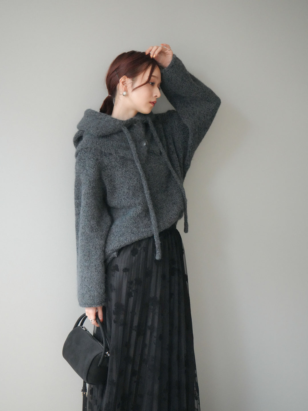 [SET]バラクラバSETニットプルオーバー+フラワーフロッキーチュールプリーツスカート(2set)