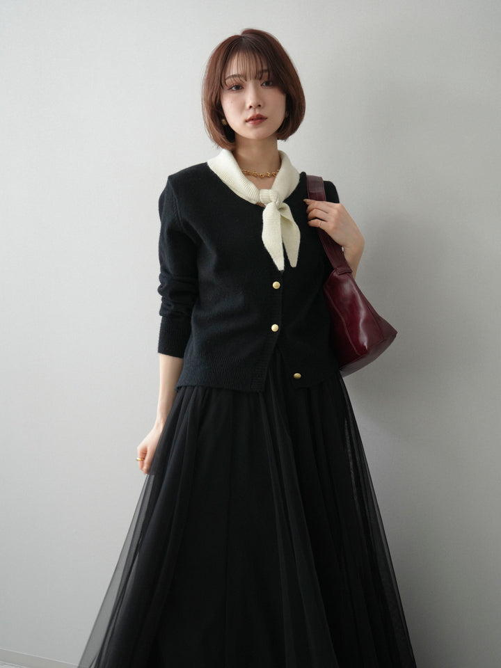 [予約]デザイン襟ニットカーディガン/black