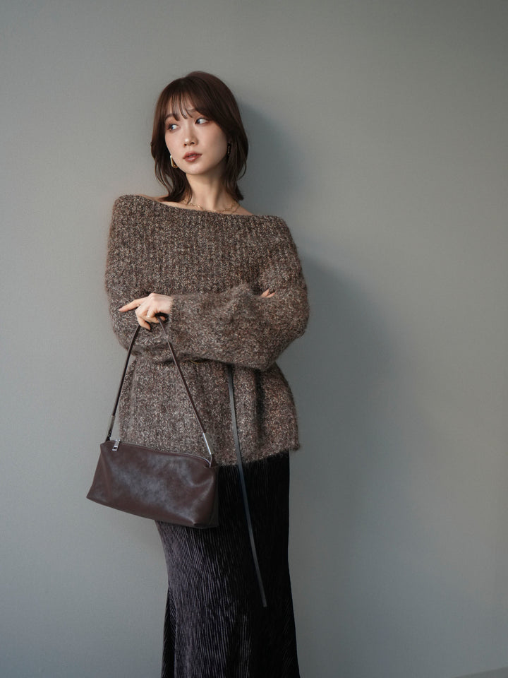 [予約]オフショルミックスニットプルオーバー/brown