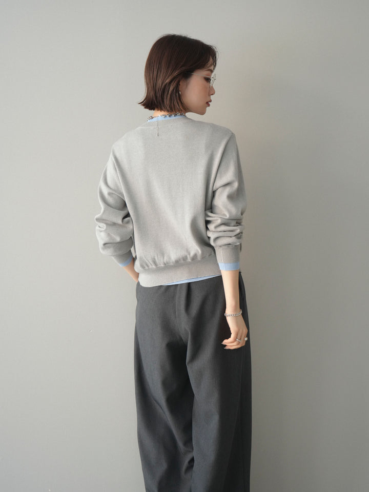 [予約]配色レイヤードコットンアクリルニットカーディガン/mokugray