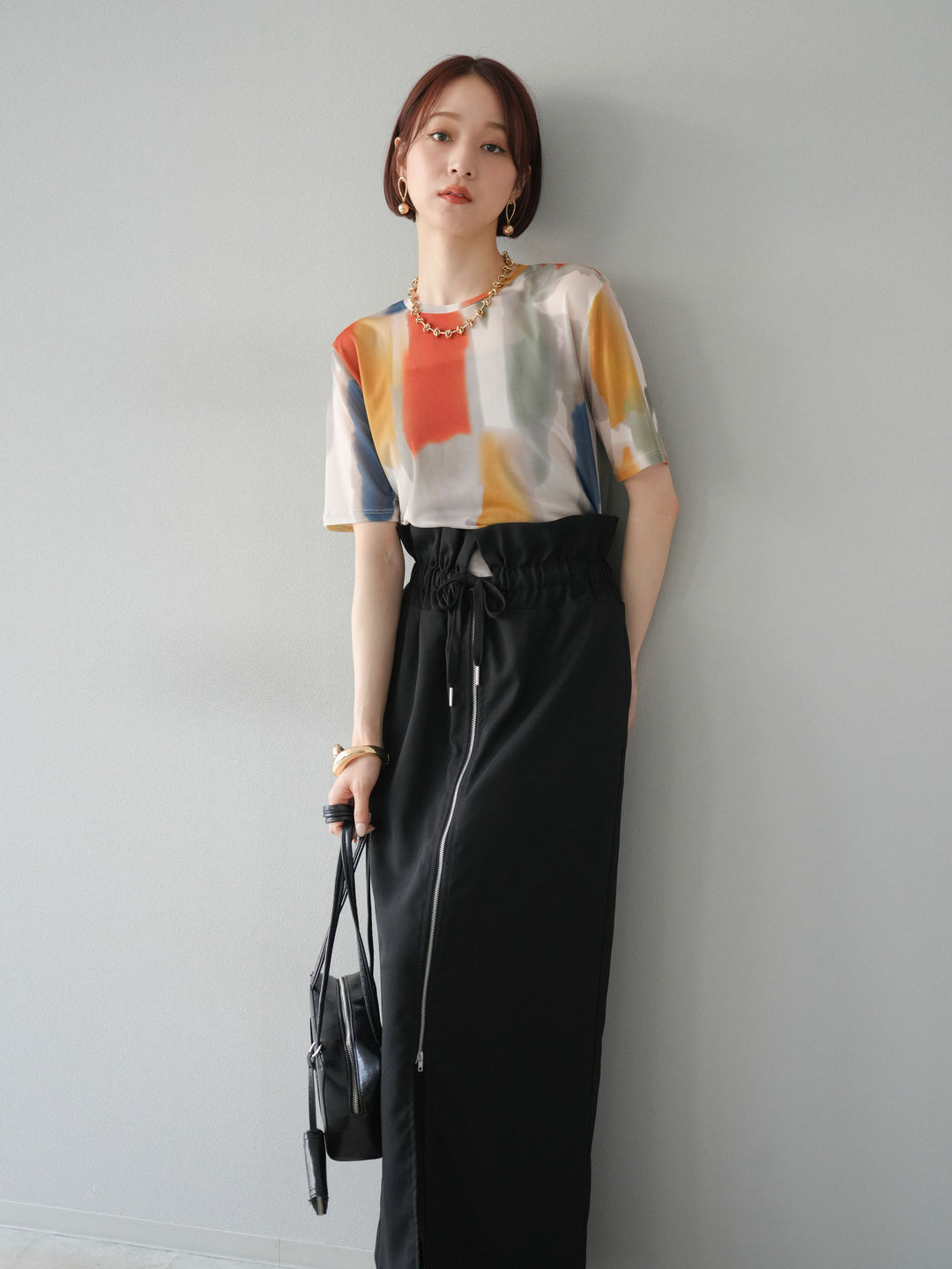 [套裝] 水彩藝術透視T卹 + Heather Ester 褶皺拉鍊裙 (2套)