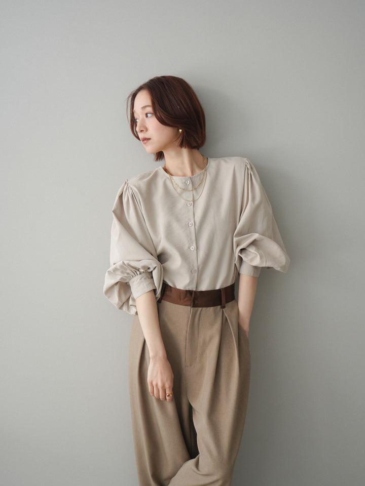 [予約]2WAYピーチスキンボリュームスリーブブラウス/greige