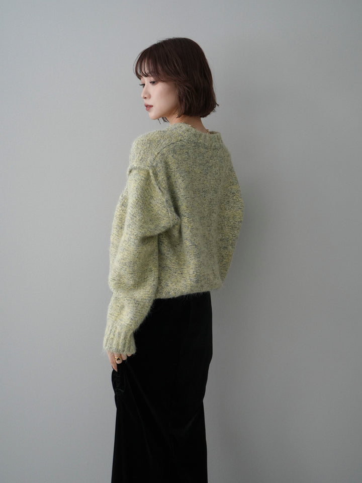 [予約]ミックスヤーンダブルZIPニットカーディガン/greenyellow