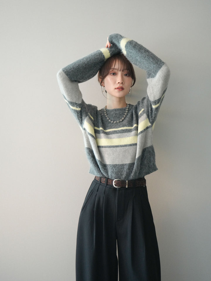 [SET]ソフトタッチボーダークロップドニットプルオーバー+選べるアクセセット(2set)