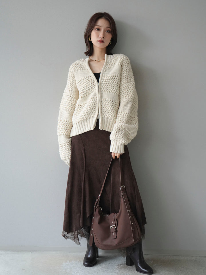 [予約]ケーブル編みZIPニットカーディガン/ivory