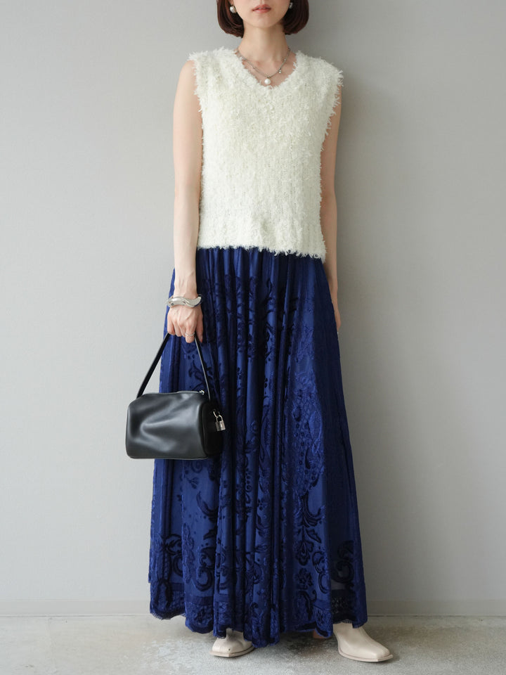 [予約]テープヤーンフリンジニットベスト/アイボリー