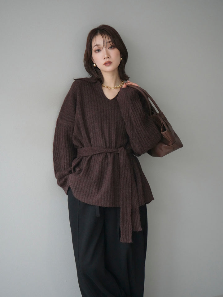 [予約]ワイドリブポロニットプルオーバー/brown