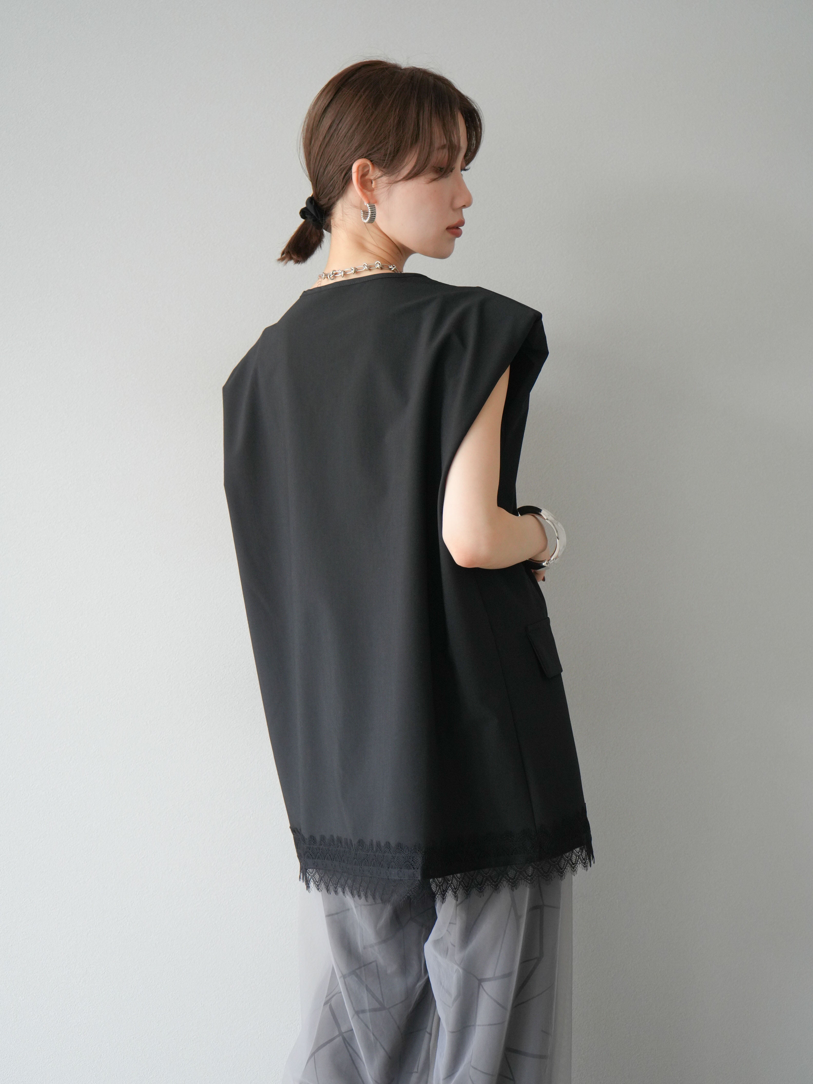 ブラック ジッパーベスト セール】 ダブルフェイスジッパー ベスト （その他アウター