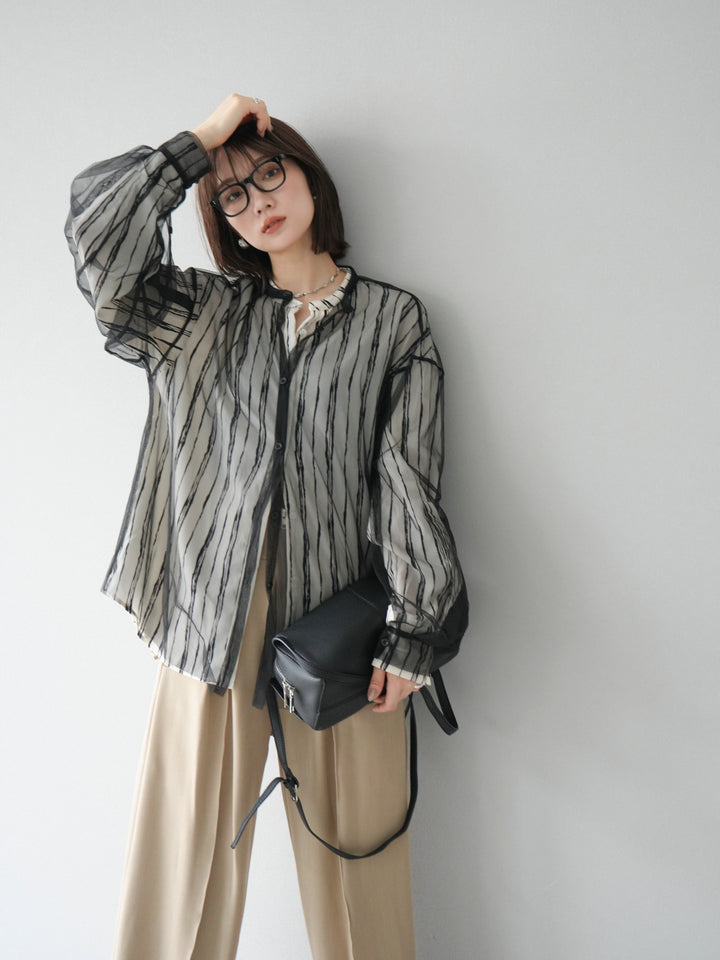 [予約]2WAYスリーブチュールシャツ/ブラック