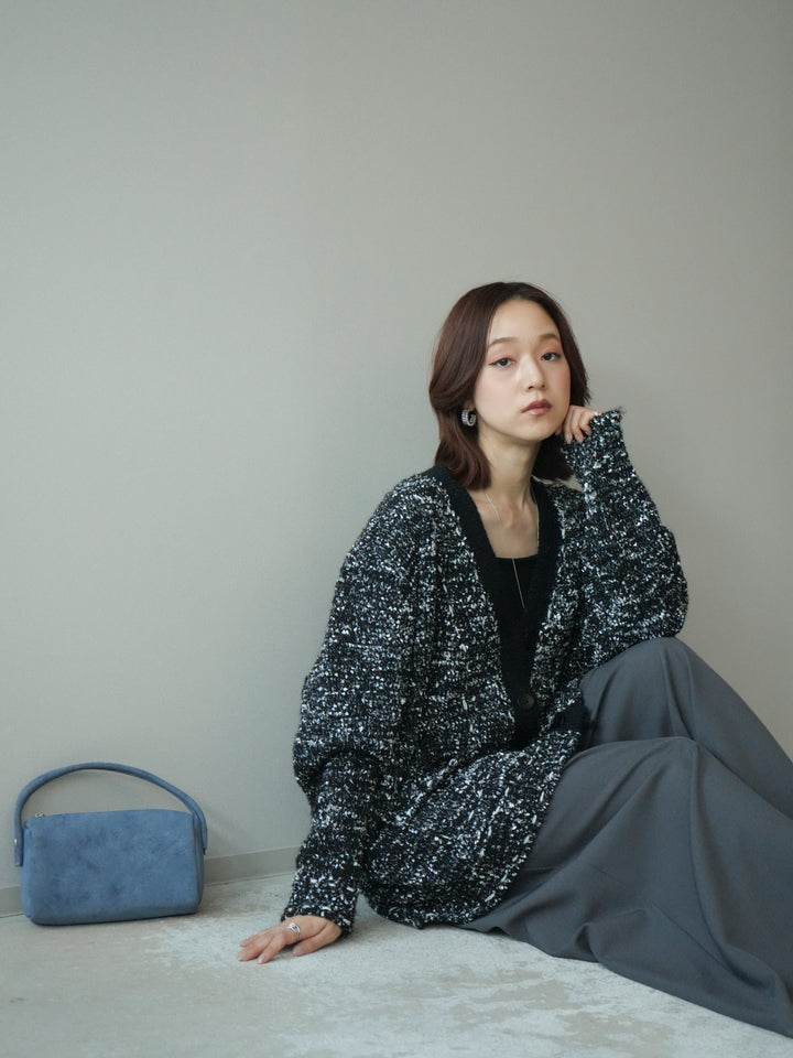 [SET]モールネップニットカーディガン+テープベルトタックバギーパンツ(2set)