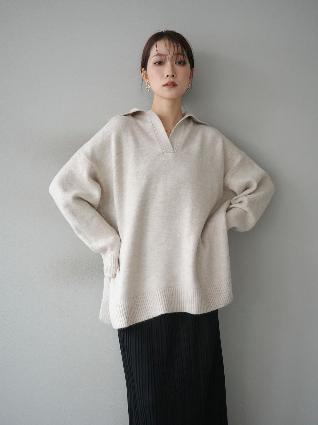 [SET]スキッパーオーバーニットプルオーバー+選べるアクセセット(2set)