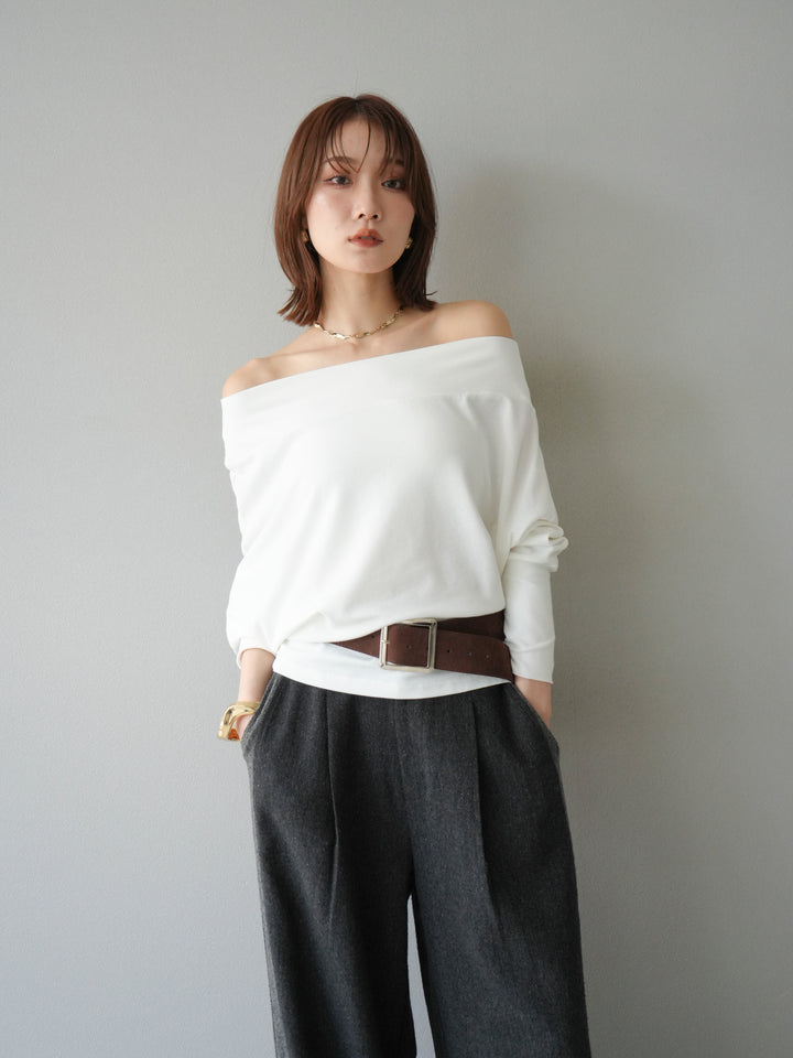 [予約]ベルト付オフショルカットソー/ホワイト