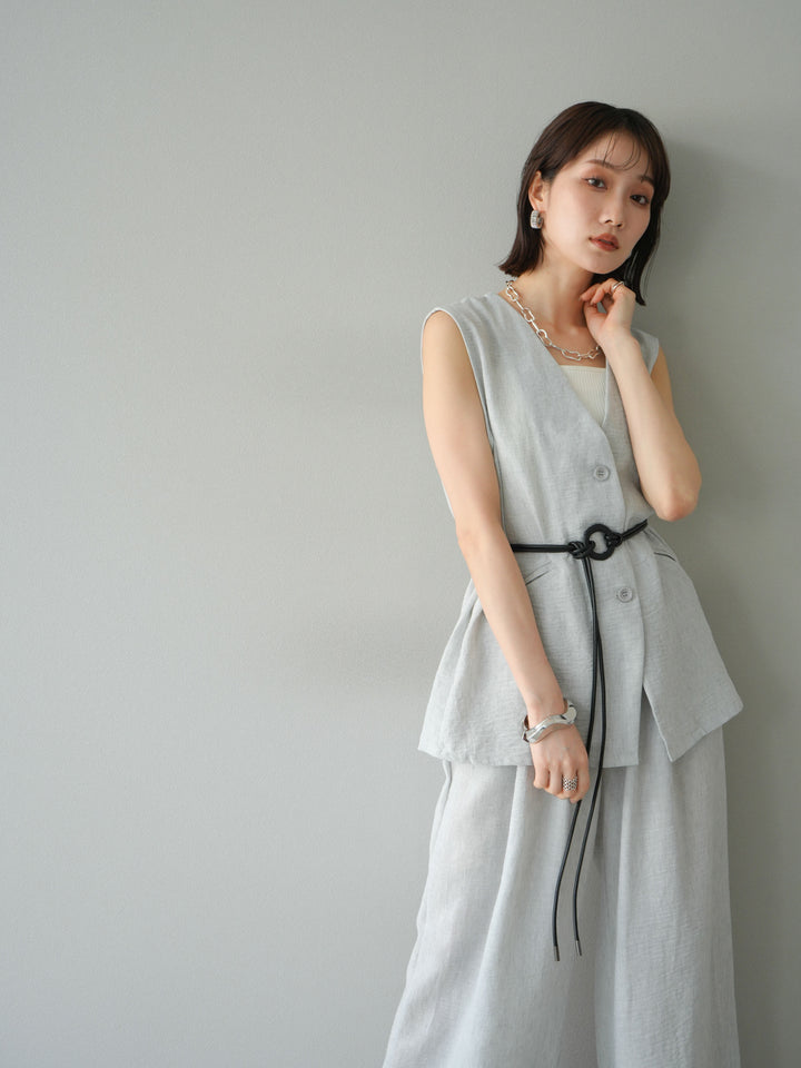 [SET]ベルト付リネンタッチベスト＆ワイドパンツSET UP(2set)