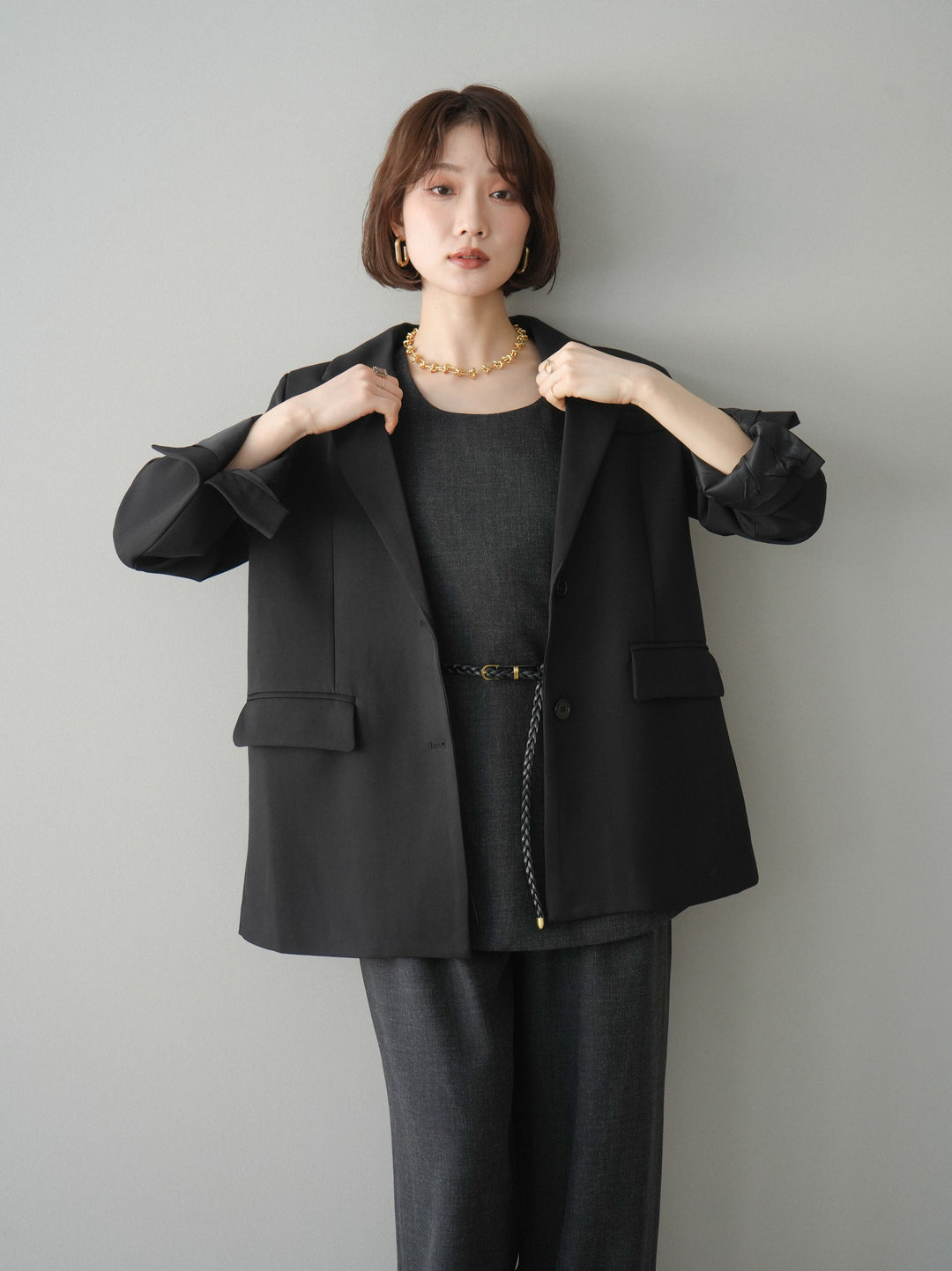 [SET]ベルト付ノースリーブトップス＆ワイドパンツSETUP