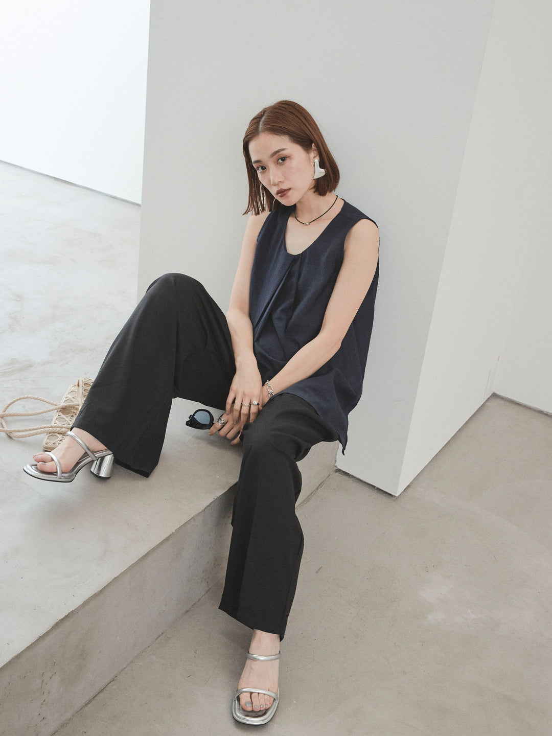 [SET] 透視褶皺不對稱襯衫 + 透視褶皺不對稱襯衫 (2 件套)