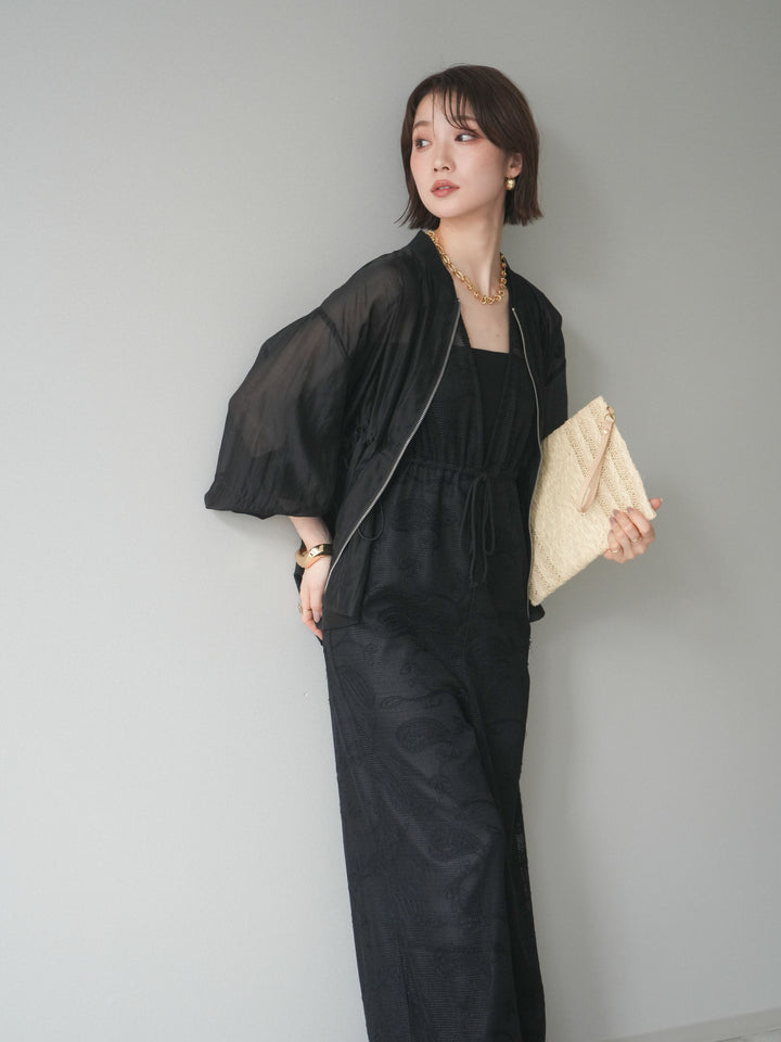 [SET]レース刺繍サロペット+ドロストシアーブルゾン(2set)