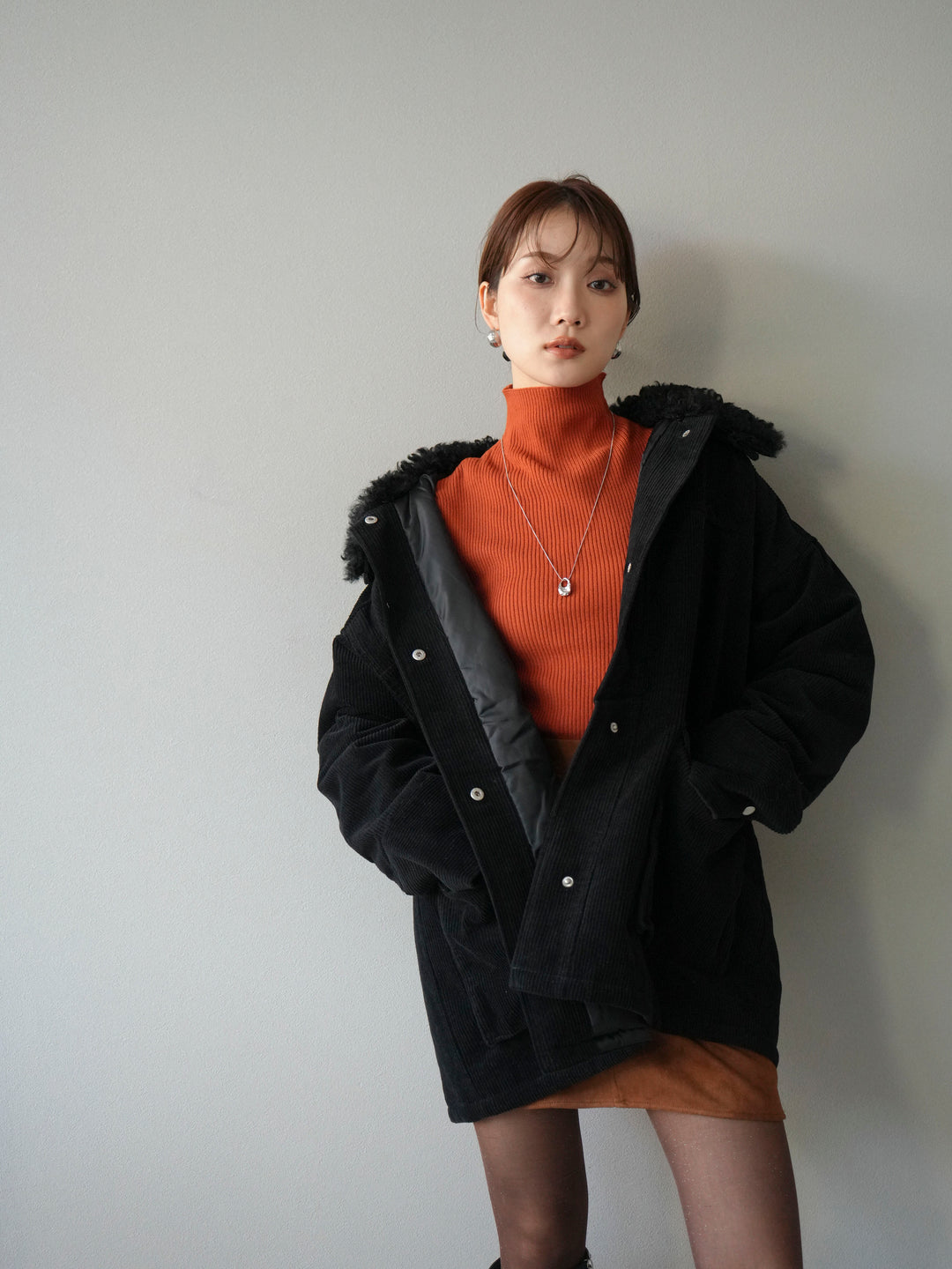 [予約]コーデュロイボア襟フライトジャケット/ブラック