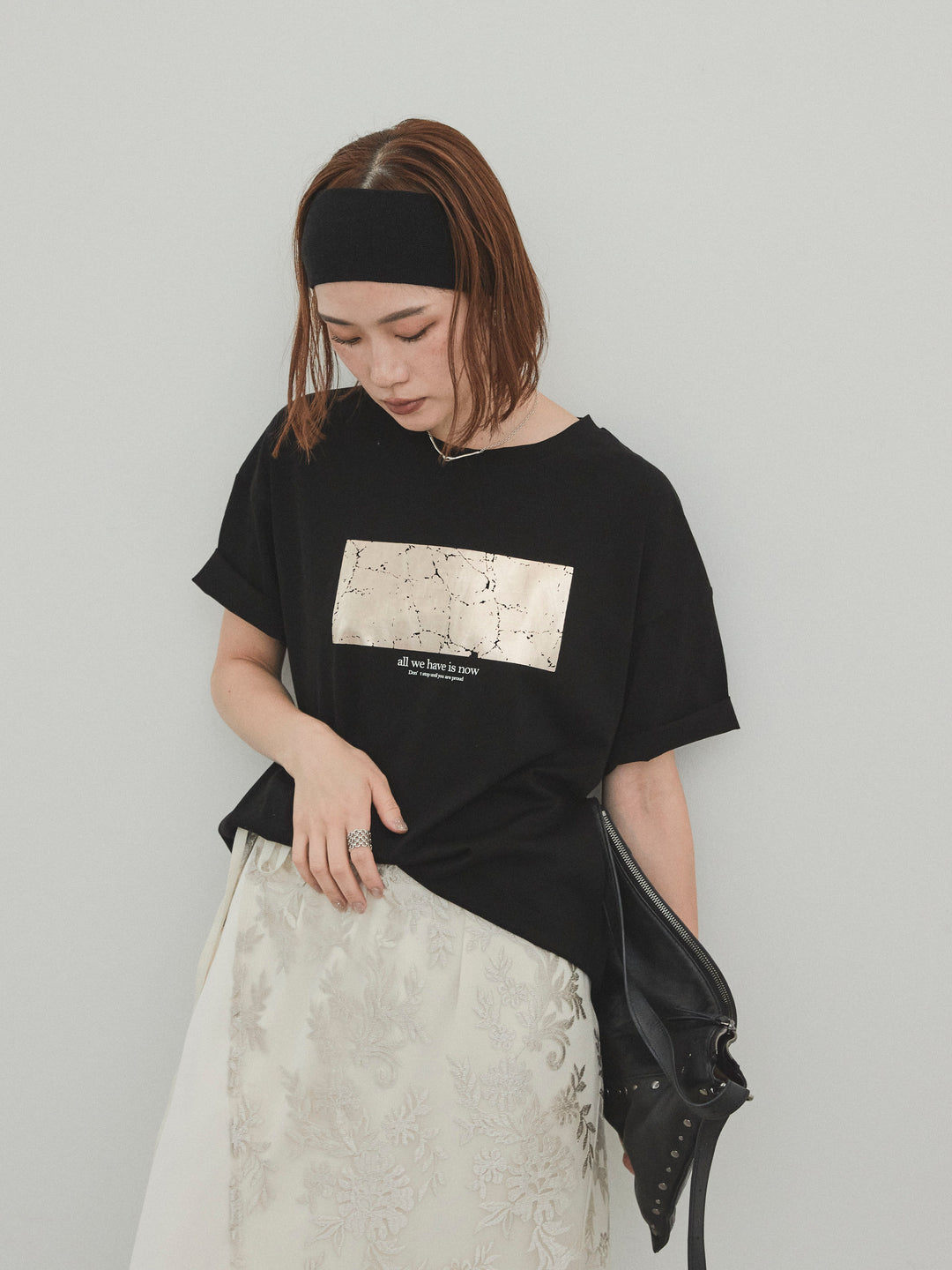 [予約]箔プリントドライタッチコットンTEE /ブラック