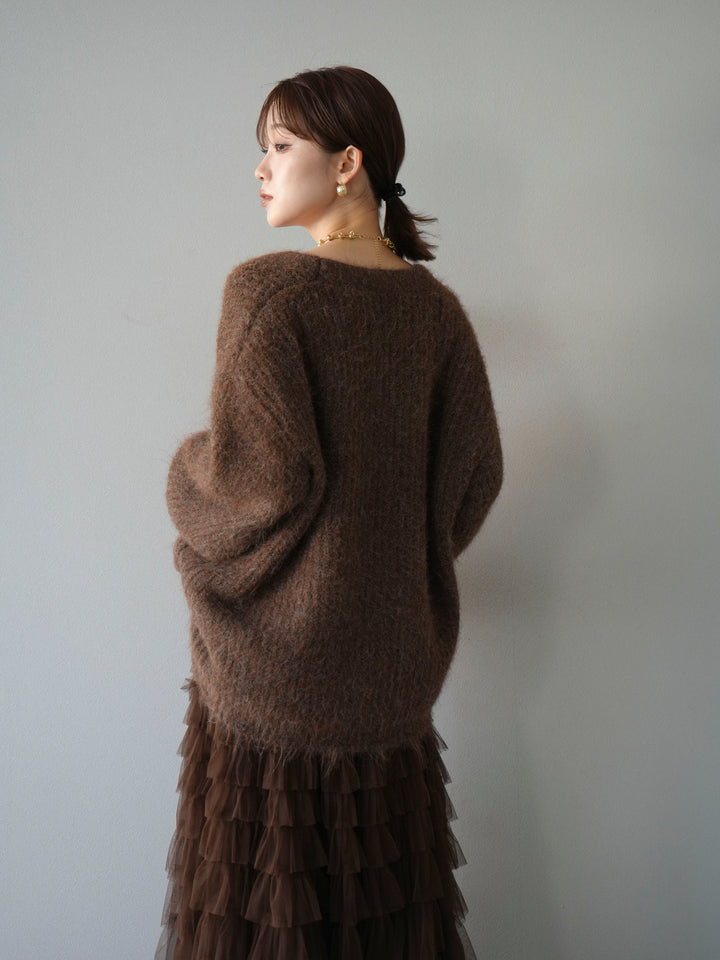 [予約]ウール混オーバーニットカーディガン/ブラウン