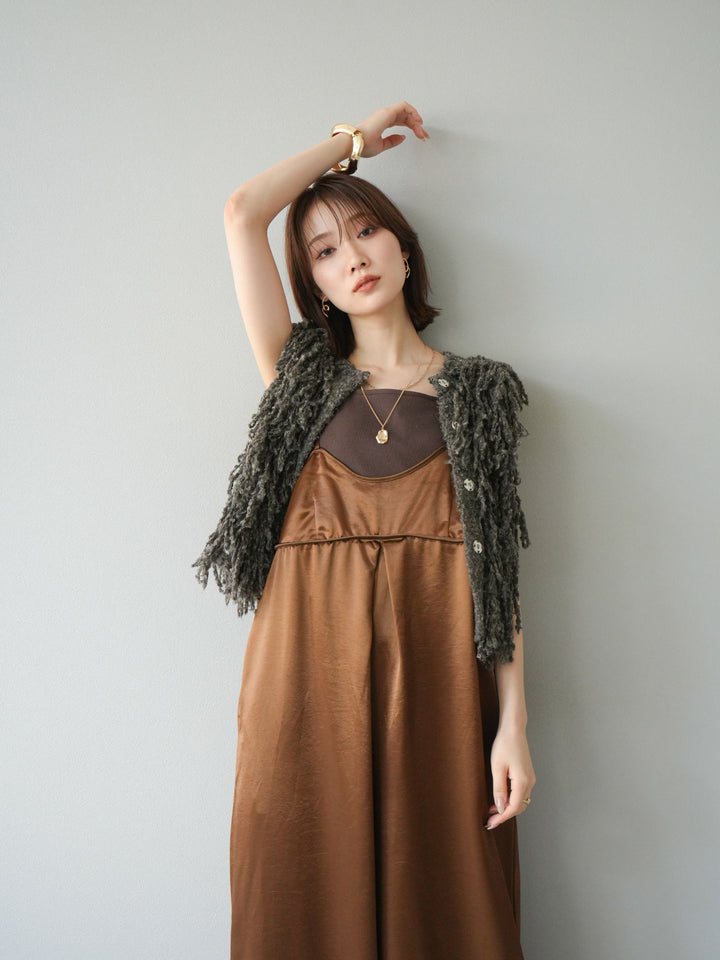 [予約]フリンジループニットベスト/ブラウン